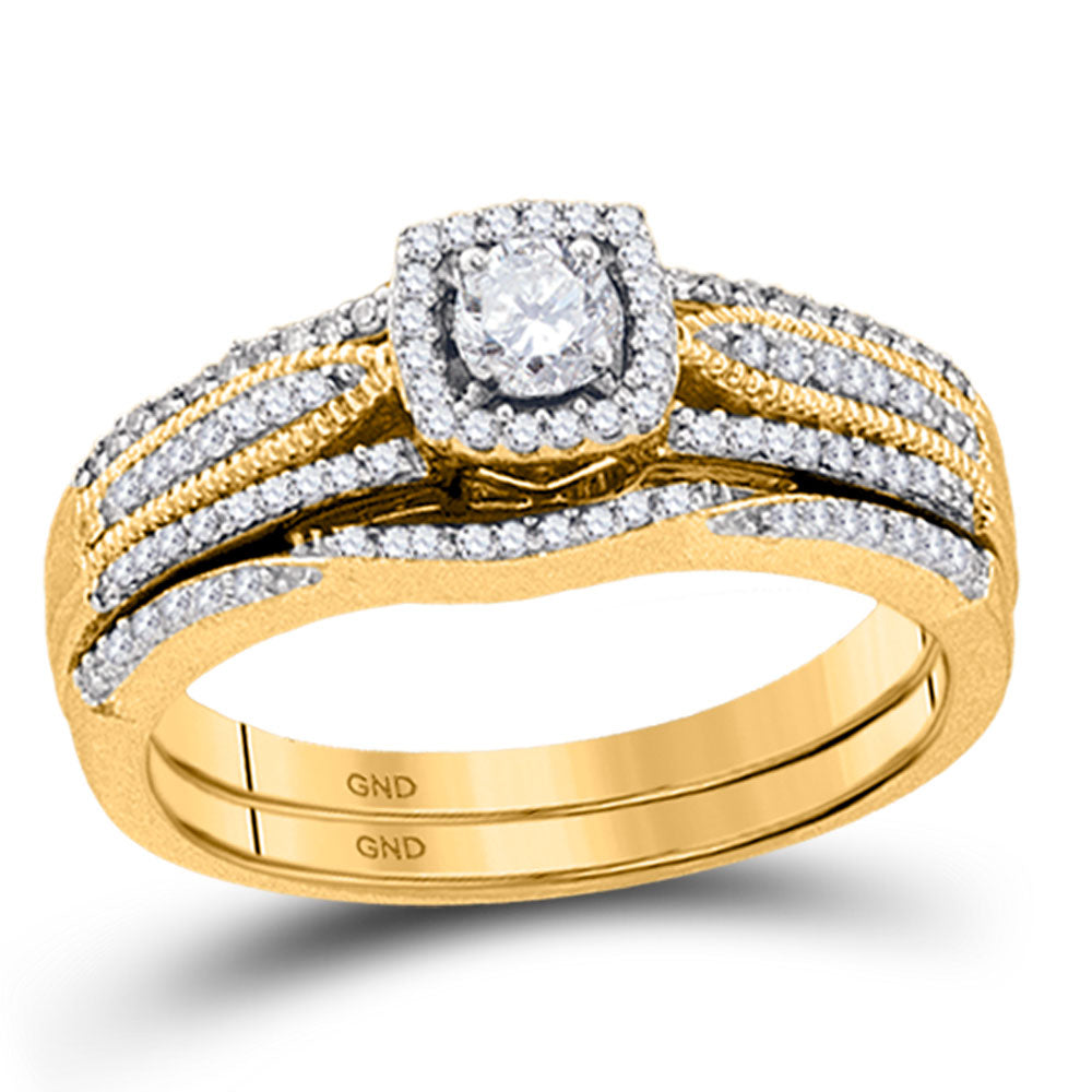 10k Yellow Gold Womens Round Diamond Bridal Wedding Engagement Ring Band Set 3/8 Cttw
