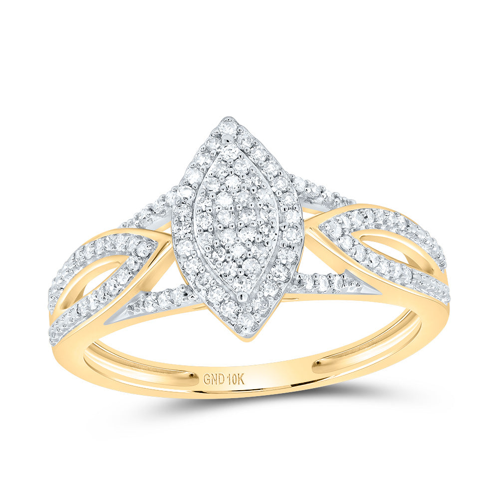 10kt Yellow Gold Womens Round Diamond Marquise-shape Cluster Bridal Wedding Engagement Ring 1/4 Cttw