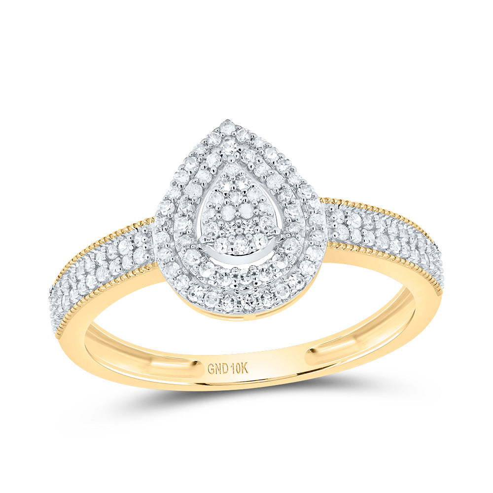 10kt Yellow Gold Womens Round Diamond Teardrop Cluster Ring 1/4 Cttw