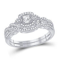 Load image into Gallery viewer, 10kt White Gold Womens Princess Diamond Bridal Wedding Engagement Ring Band Set 1/3 Cttw
