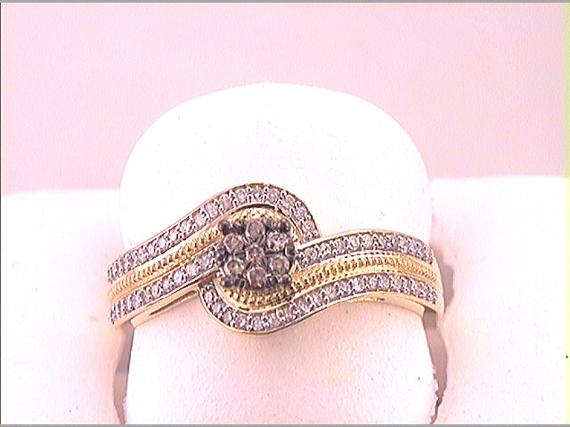 10kt Yellow Gold Womens Round Brown Diamond Flower Cluster Ring 1/4 Cttw