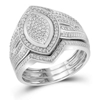 Load image into Gallery viewer, 10kt White Gold Womens Diamond Cluster 3-Piece Bridal Wedding Engagement Ring Band Set 1/3 Cttw
