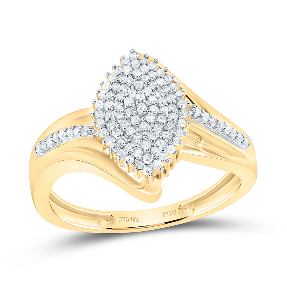 10kt Yellow Gold Womens Round Diamond Oval Marquise-shape Cluster Ring 1/3 Cttw