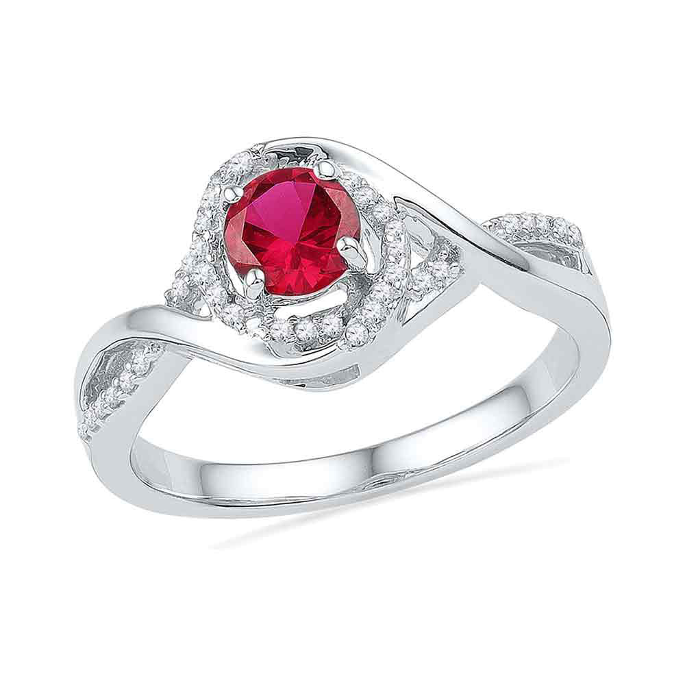 10kt White Gold Womens Round Lab-Created Ruby Solitaire Diamond Twist Ring 3/4 Cttw