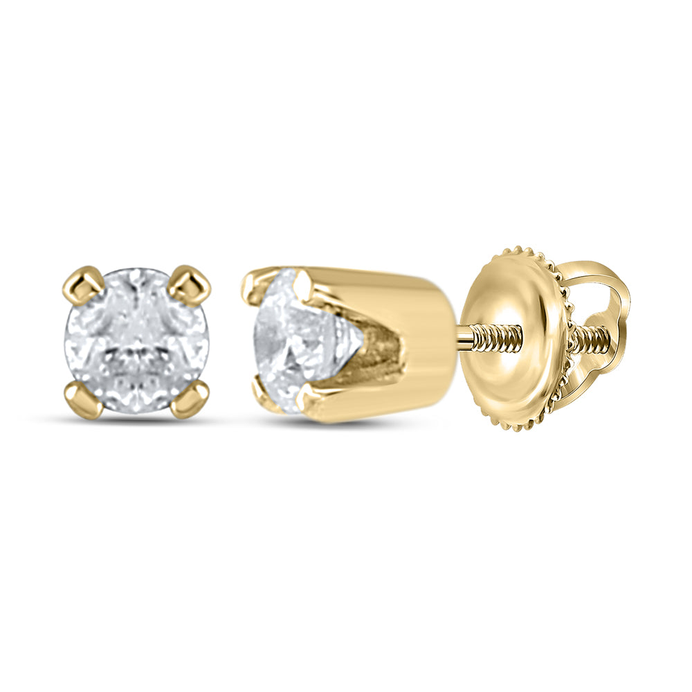 14kt Yellow Gold Girls Infant Round Diamond Solitaire Stud Earrings 1/20 Cttw