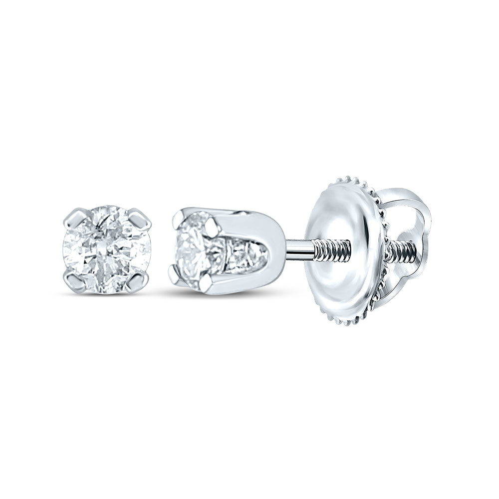 14kt White Gold Girls Infant Round Diamond Solitaire Stud Earrings 1/10 Cttw