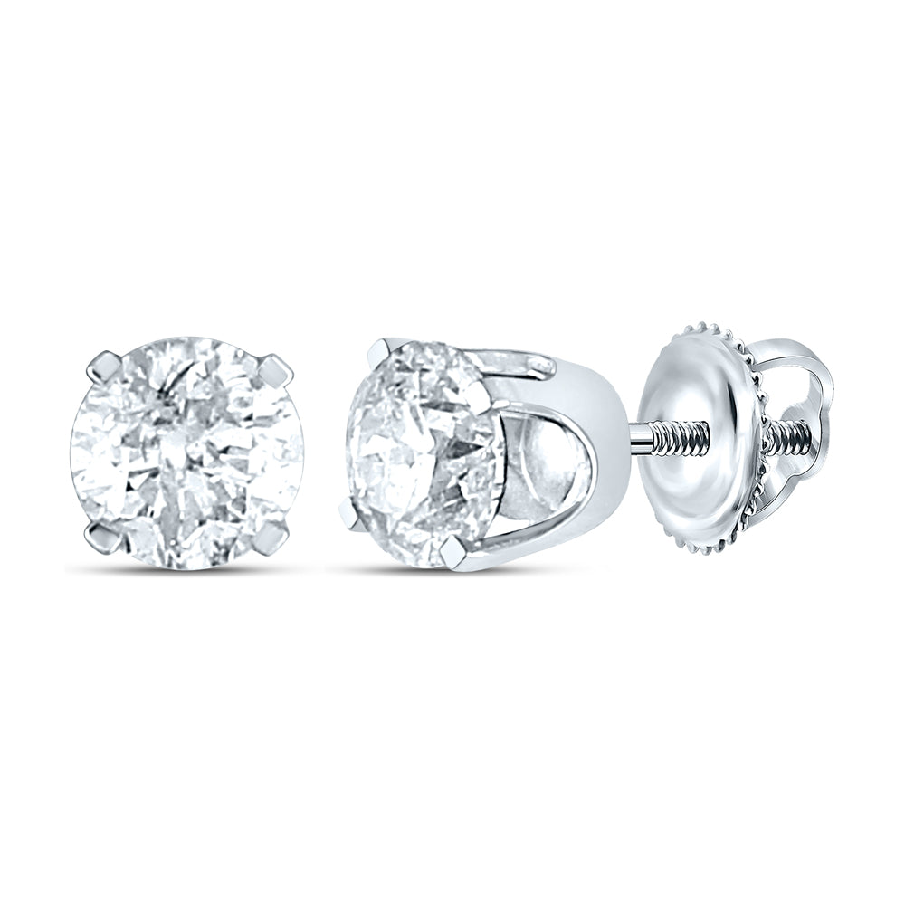 14kt White Gold Unisex Round Diamond Solitaire Stud Earrings 1.00 Cttw