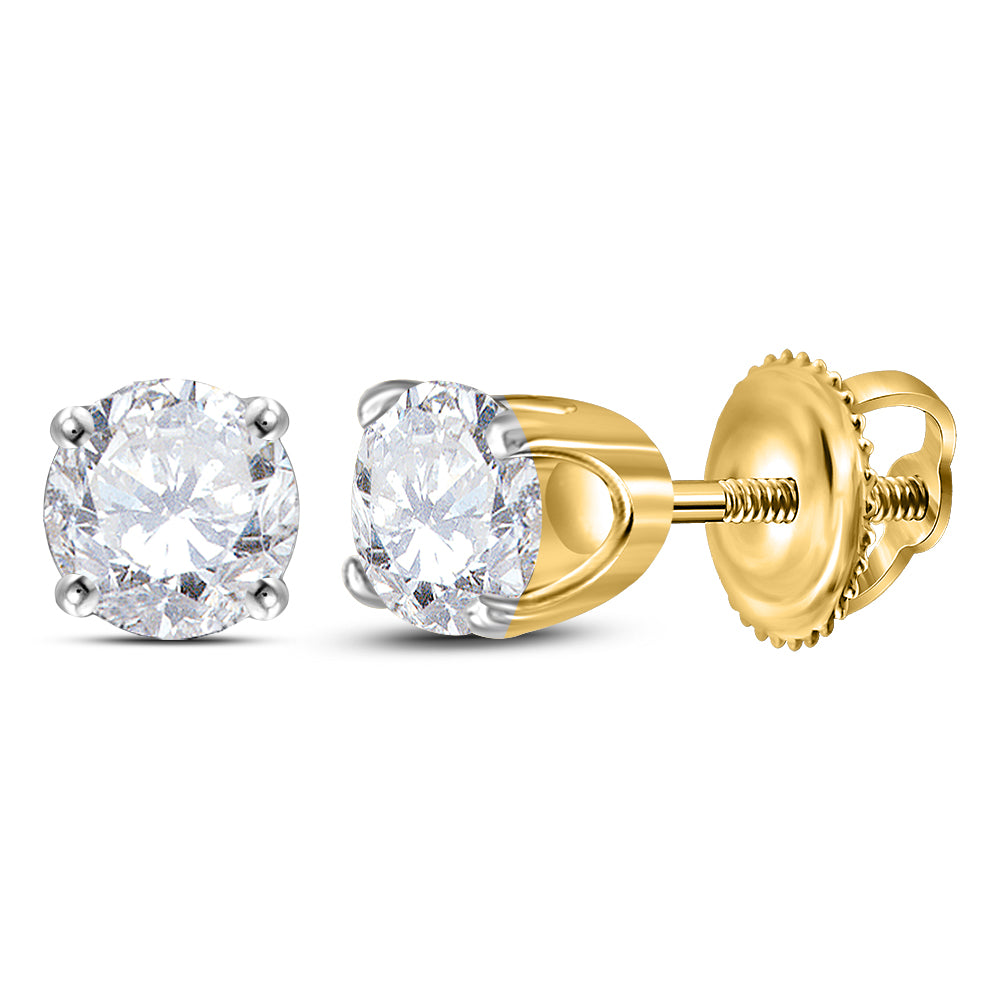 14kt Yellow Gold Unisex Round Diamond Solitaire Stud Earrings 5/8 Cttw