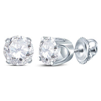 Load image into Gallery viewer, 14kt White Gold Unisex Round Diamond Solitaire Stud Earrings 1.00 Cttw
