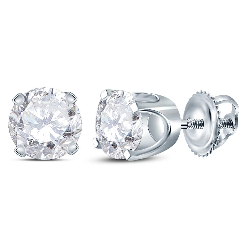 14kt White Gold Unisex Round Diamond Solitaire Stud Earrings 1.00 Cttw
