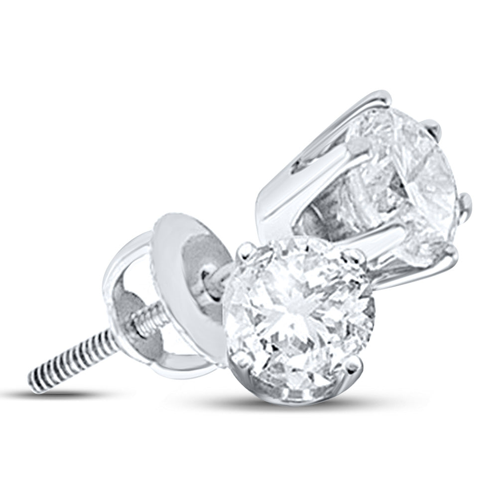 14kt White Gold Womens Round Diamond Solitaire Stud Earrings 1.00 Cttw