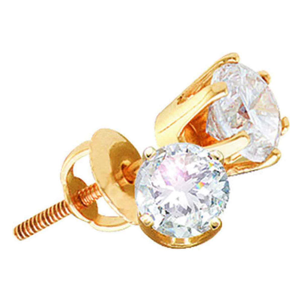14kt Yellow Gold Womens Round Diamond Stud Earrings 2.00 Cttw