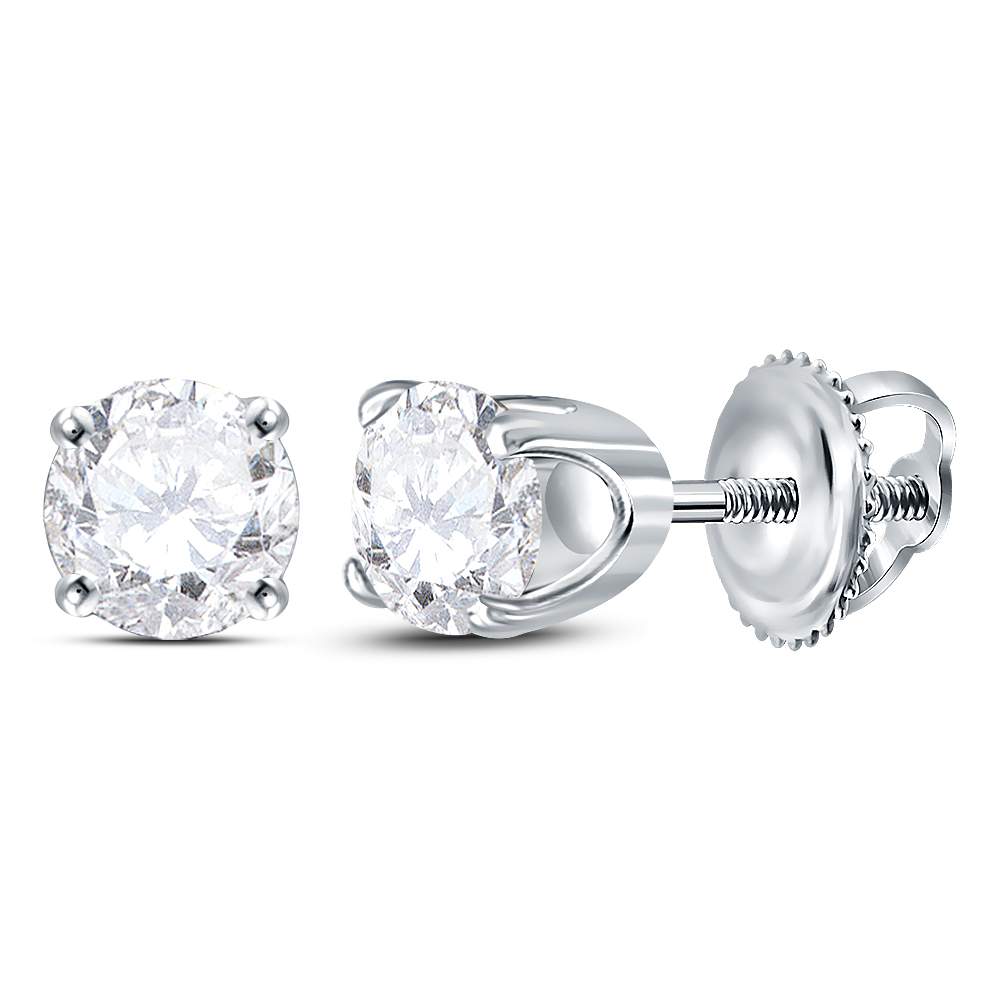 14kt White Gold Unisex Round Diamond Solitaire Stud Earrings 5/8 Cttw