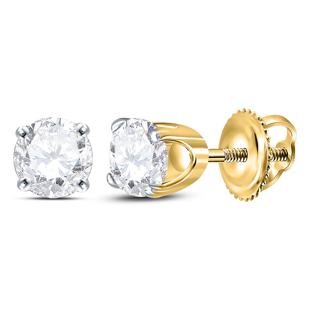 14kt Yellow Gold Unisex Round Diamond Solitaire Stud Earrings 5/8 Cttw