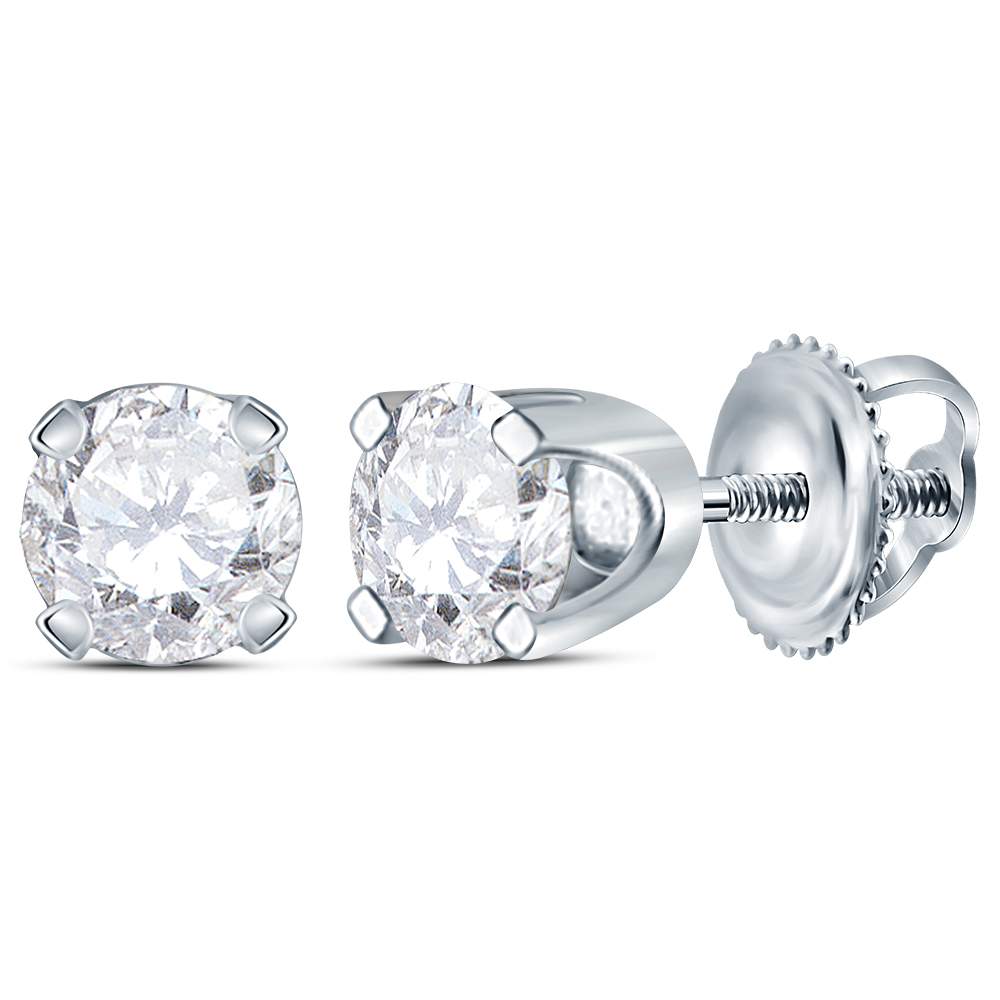 14kt White Gold Unisex Round Diamond Solitaire Stud Earrings 1/2 Cttw