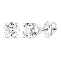 Load image into Gallery viewer, 14kt White Gold Unisex Round Diamond Solitaire Stud Earrings 1/2 Cttw
