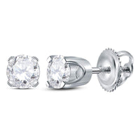 Load image into Gallery viewer, 14kt White Gold Unisex Round Diamond Solitaire Stud Earrings 3/8 Cttw
