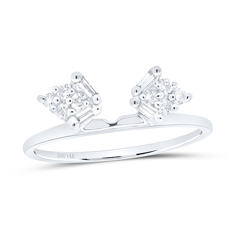 14kt White Gold Womens Baguette Diamond Ring Guard Wrap Solitaire Enhancer 1/4 Cttw