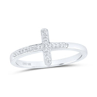 Load image into Gallery viewer, 10kt White Gold Womens Round Diamond Cross Religious Band Ring 1/20 Cttw
