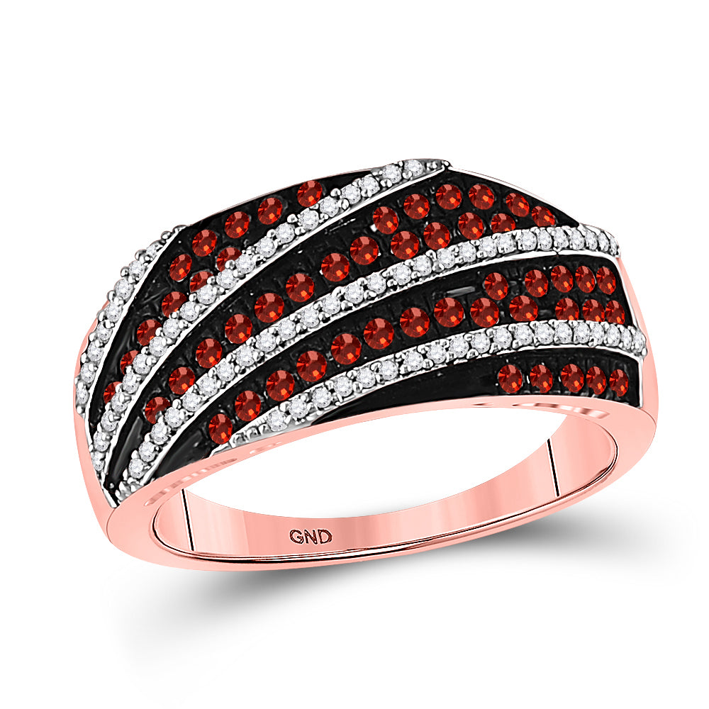 10kt Rose Gold Womens Round Red Color Enhanced Diamond Stripe Ring 5/8 Cttw
