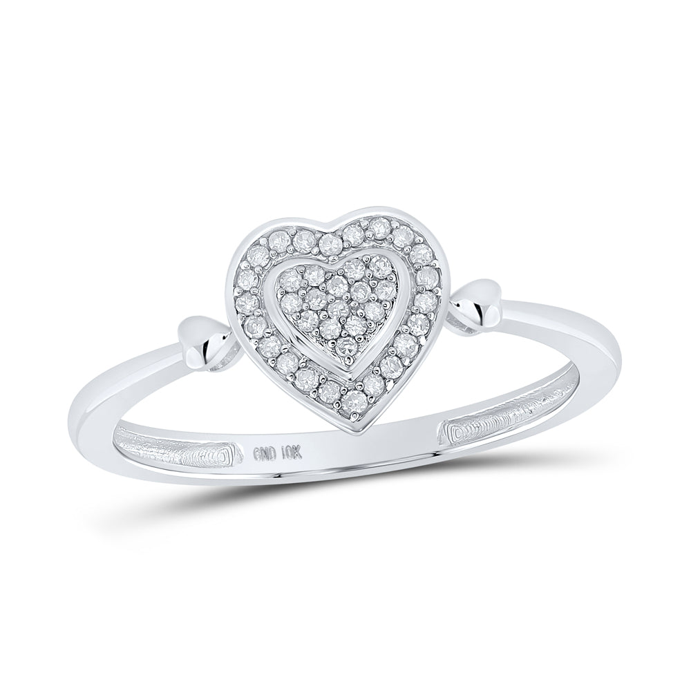 10kt White Gold Womens Round Diamond Heart Frame Cluster Ring 1/10 Cttw