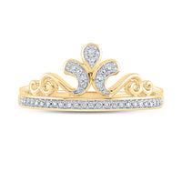Load image into Gallery viewer, 10kt Yellow Gold Womens Round Diamond Crown Tiara Band Ring 1/10 Cttw
