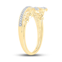 Load image into Gallery viewer, 10kt Yellow Gold Womens Round Diamond Crown Tiara Band Ring 1/10 Cttw

