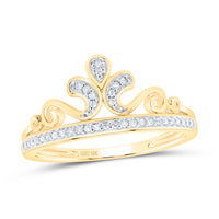Load image into Gallery viewer, 10kt Yellow Gold Womens Round Diamond Crown Tiara Band Ring 1/10 Cttw
