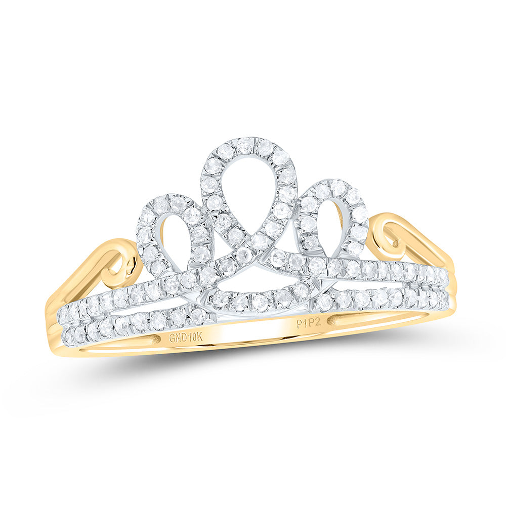 10kt Yellow Gold Womens Round Diamond Crown Tiara Fashion Ring 1/5 Cttw