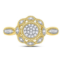 Load image into Gallery viewer, 10kt Yellow Gold Womens Round Diamond Milgrain Cable Cluster Ring 1/8 Cttw
