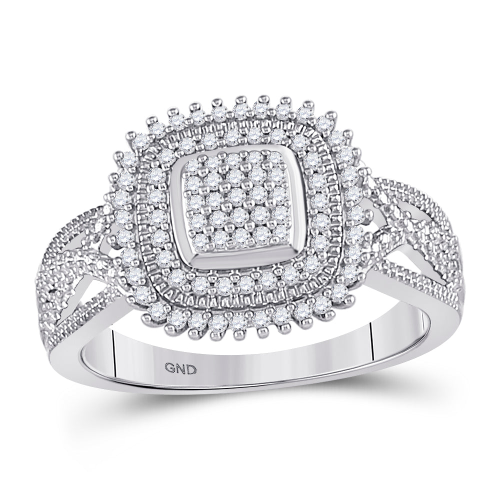 10kt White Gold Womens Round Diamond Square Frame Cluster Ring 1/4 Cttw