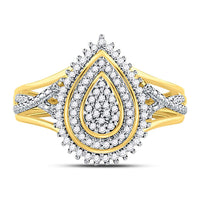 Load image into Gallery viewer, 10kt Yellow Gold Womens Round Diamond Concentric Teardrop Cluster Ring 1/4 Cttw
