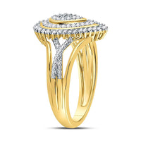 Load image into Gallery viewer, 10kt Yellow Gold Womens Round Diamond Concentric Teardrop Cluster Ring 1/4 Cttw
