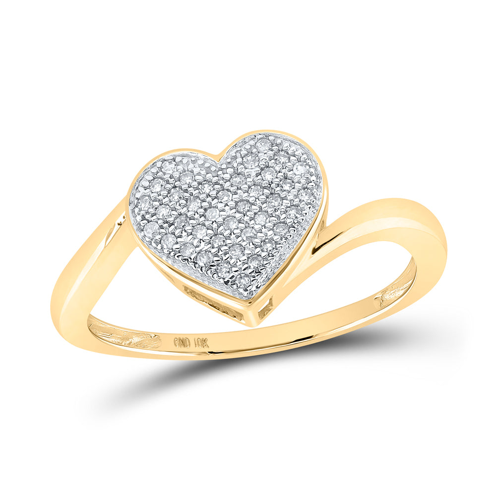 10kt Yellow Gold Womens Round Diamond Heart Cluster Love Ring 1/10 Cttw
