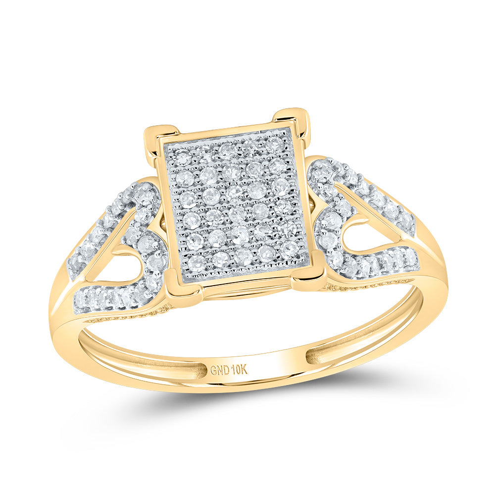 10kt Yellow Gold Womens Round Diamond Square Cluster Heart Ring 1/5 Cttw