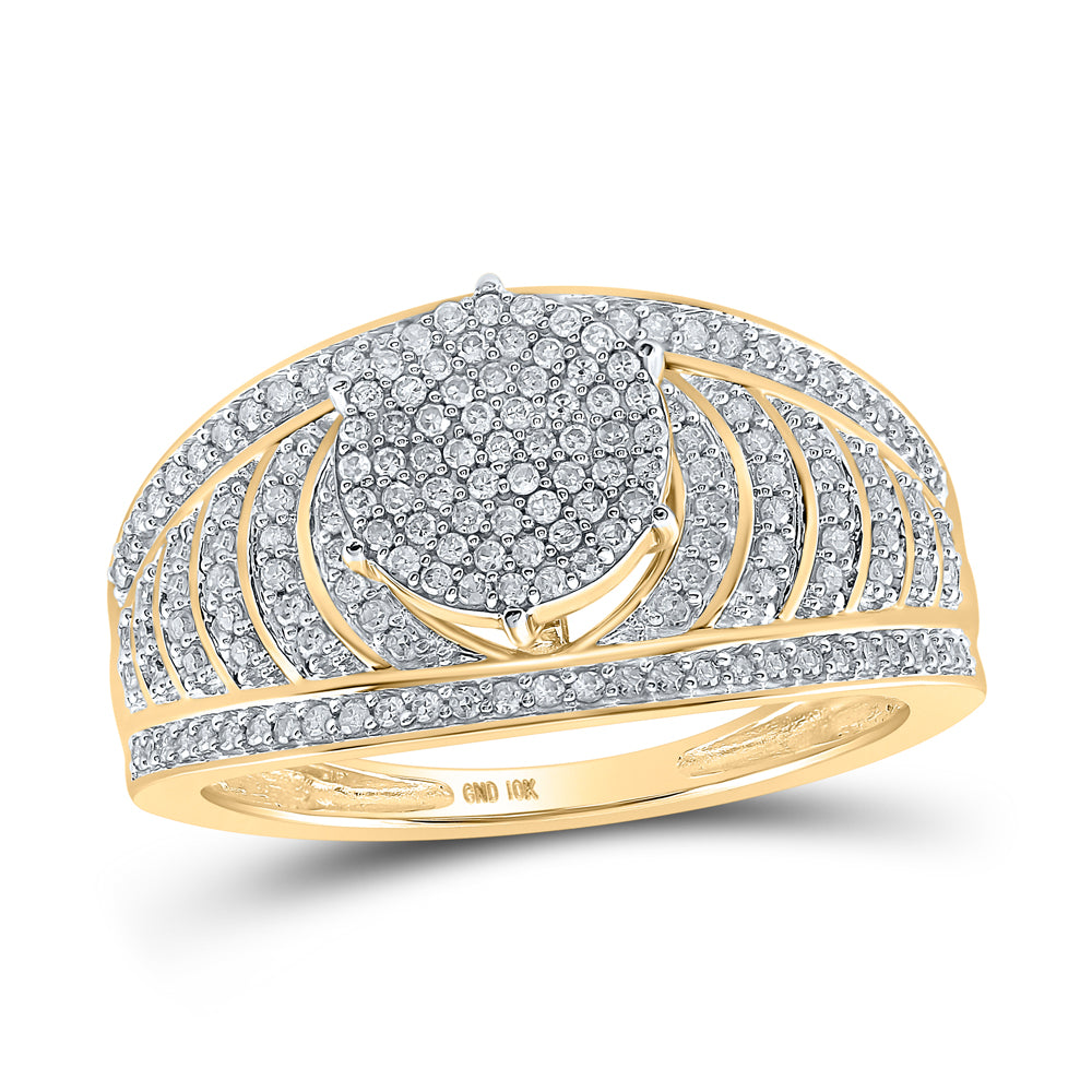 10kt Yellow Gold Womens Round Diamond Cluster Striped Bridal Wedding Engagement Ring 1/2 Cttw