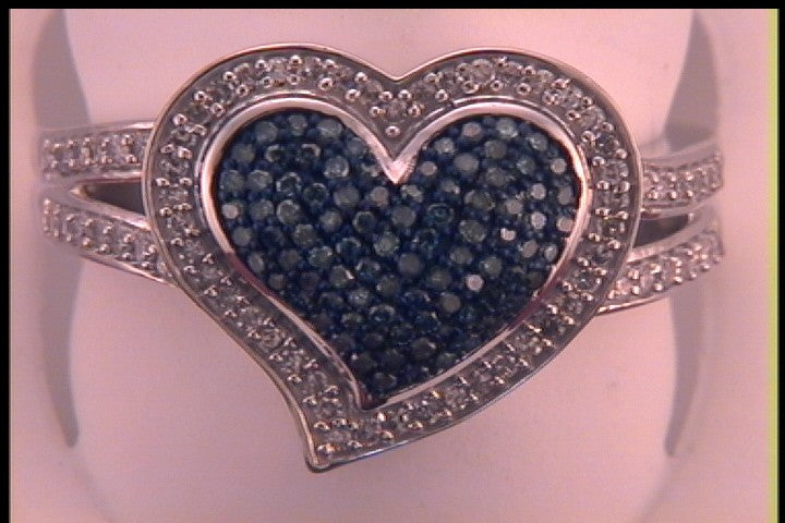 10kt White Gold Womens Color Enhanced Blue Diamond Heart Ring 1/2 Cttw
