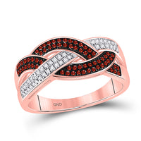 Load image into Gallery viewer, 10kt Rose Gold Womens Round Red Color Enhanced Diamond Braided Band Ring 1/3 Cttw
