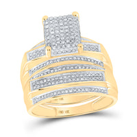 Load image into Gallery viewer, 10kt Yellow Gold His &amp; Hers Round Diamond Rectangle Cluster Matching Bridal Wedding Ring Band Set 3/4 Cttw

