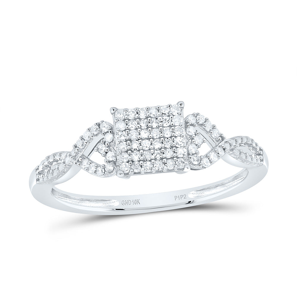 10kt White Gold Womens Round Diamond Square Cluster Ring 1/5 Cttw