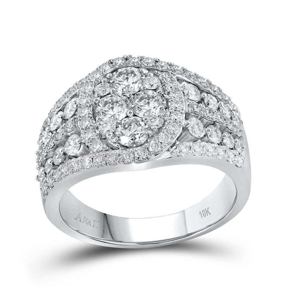 10kt White Gold Womens Round Diamond Cluster Ring 1-5/8 Cttw