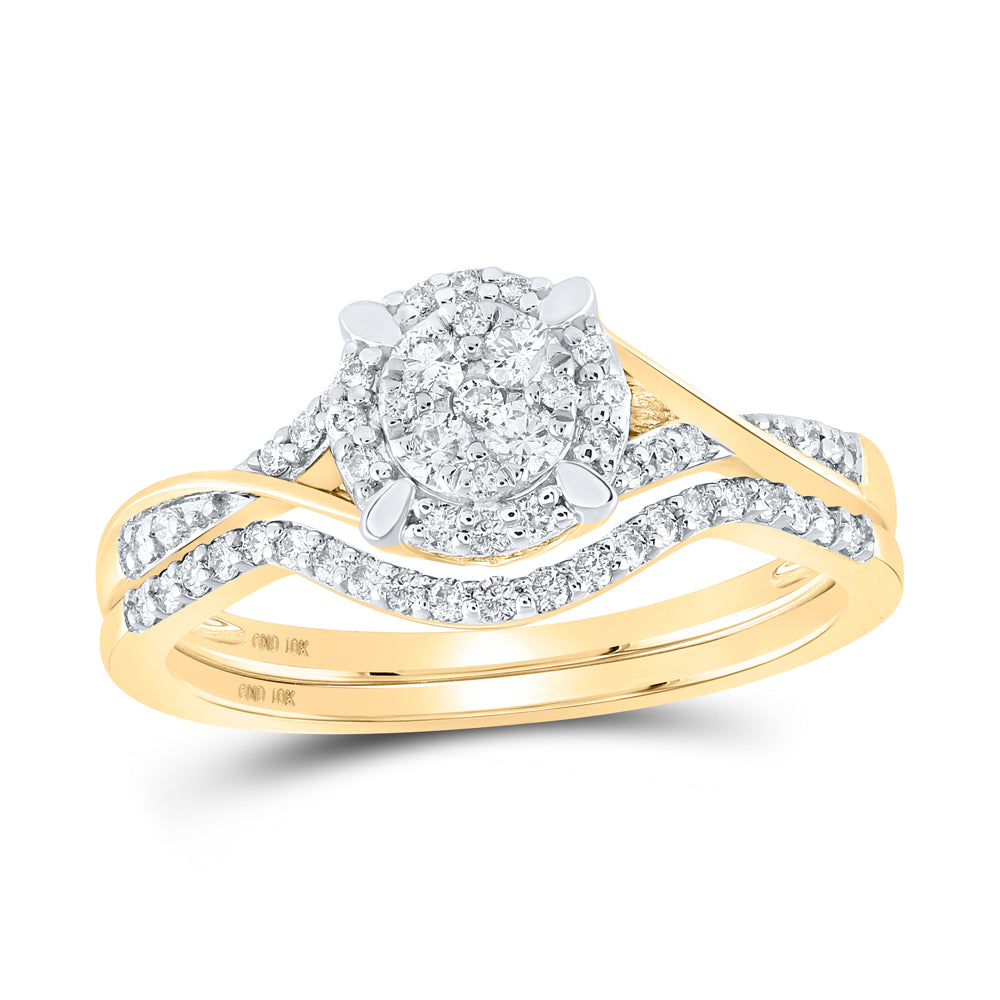 10kt Yellow Gold Womens Round Diamond Bridal Wedding Engagement Ring Band Set 3/8 Cttw