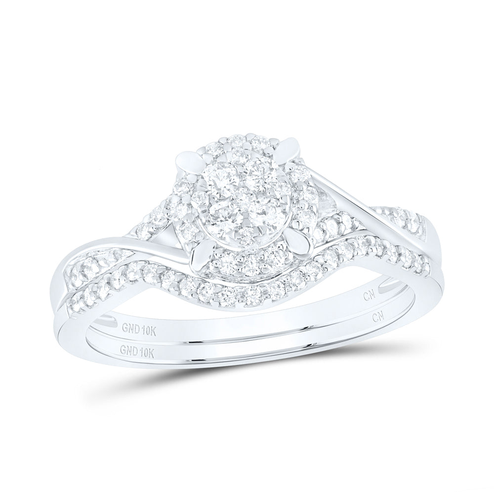 10kt White Gold Womens Round Diamond Bridal Wedding Engagement Ring Band Set 3/8 Cttw