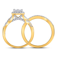 Load image into Gallery viewer, 10kt Yellow Gold Womens Princess Diamond Bridal Wedding Engagement Ring Band Set 1.00 Cttw

