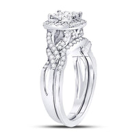 Load image into Gallery viewer, 14kt White Gold Womens Princess Diamond Twist Bridal Wedding Engagement Ring Band Set 1.00 Cttw

