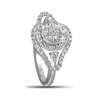 Load image into Gallery viewer, 10kt White Gold Womens Round Diamond Cluster Halo Bridal Wedding Engagement Ring 1-1/5 Cttw
