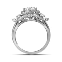 Load image into Gallery viewer, 10kt White Gold Womens Round Diamond Cluster Halo Bridal Wedding Engagement Ring 1-1/5 Cttw
