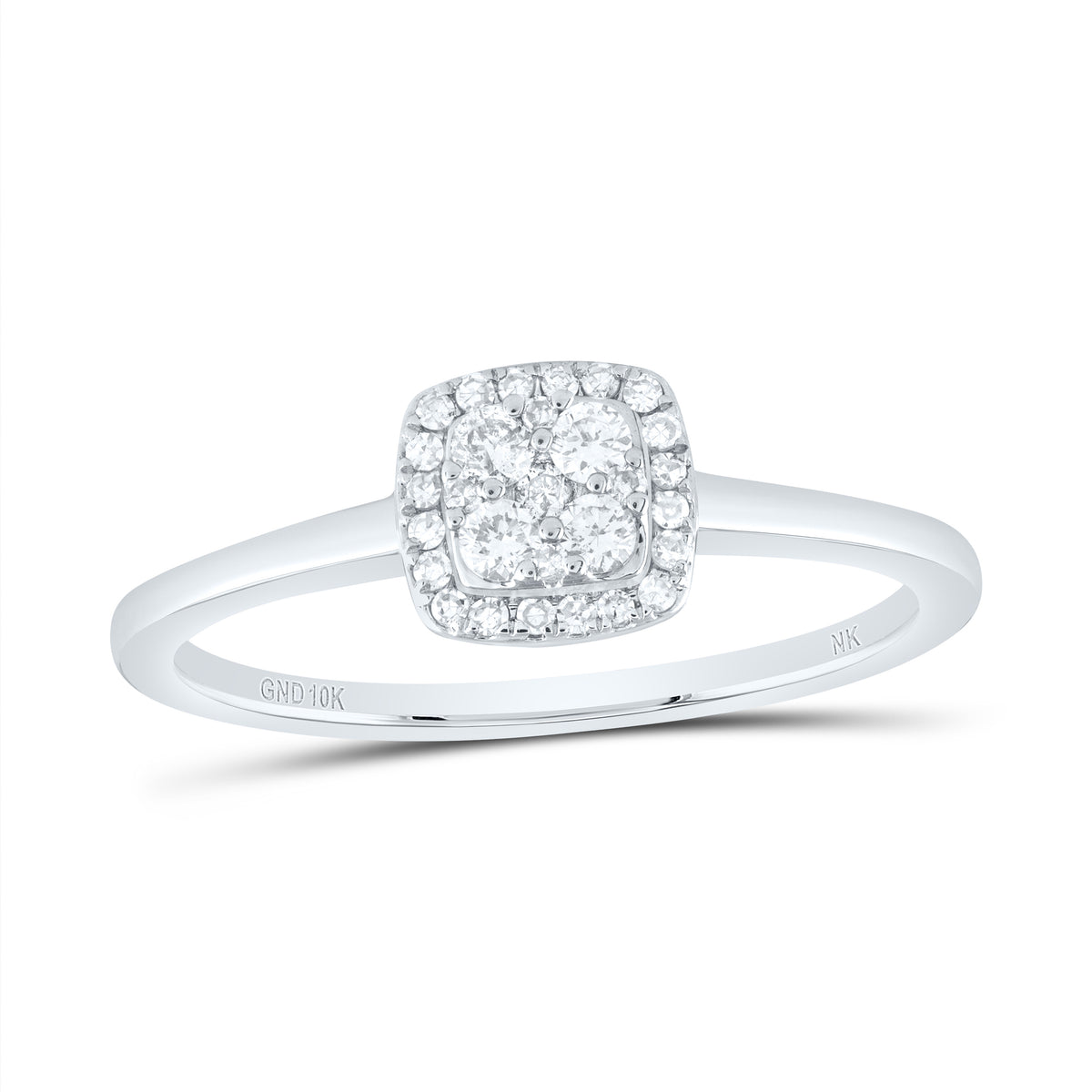 10kt White Gold Womens Round Diamond Square Cluster Ring 1/5 Cttw