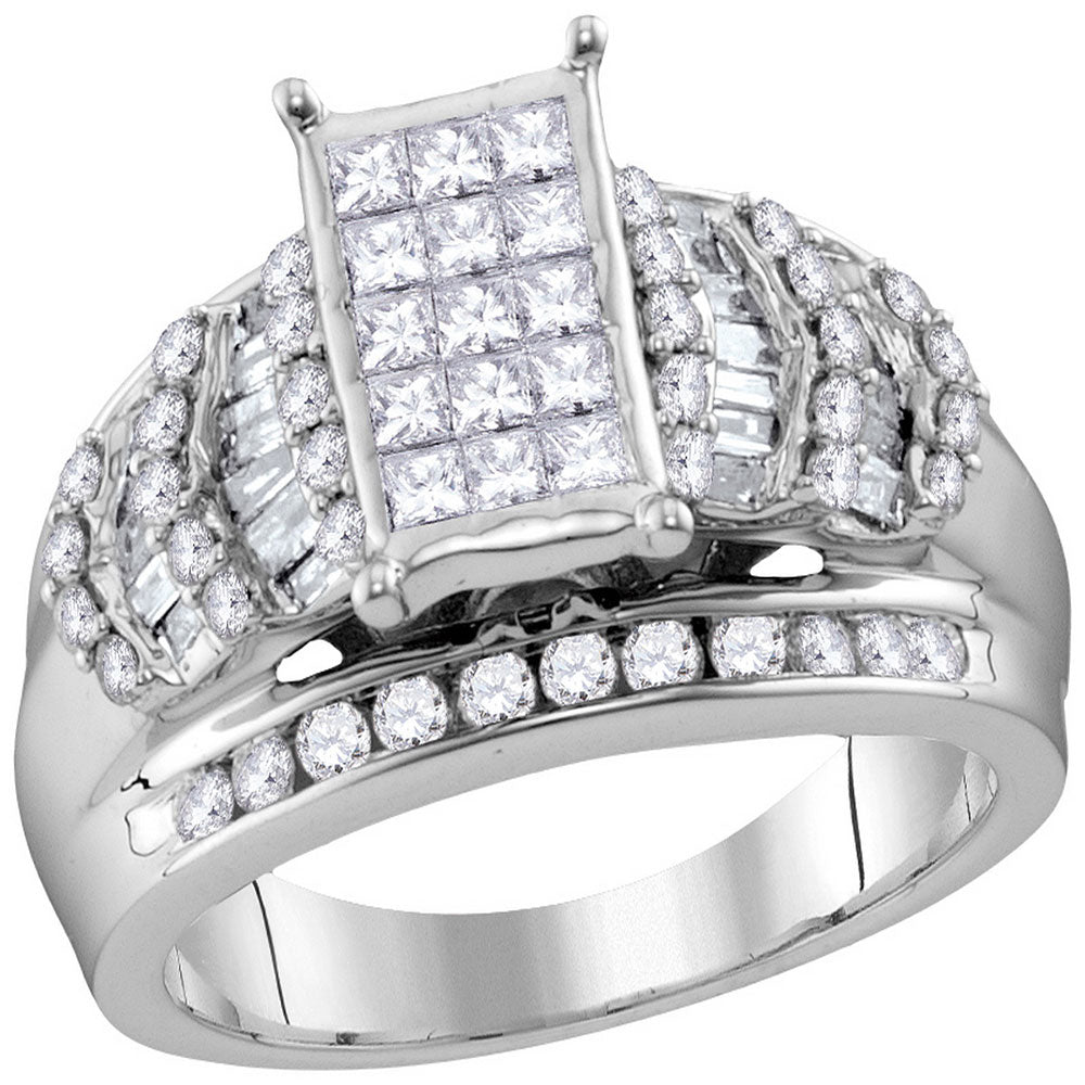 10kt White Gold Womens Princess Diamond Cluster Bridal Wedding Engagement Ring 1-1/2 Cttw