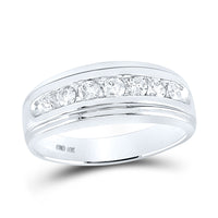 Load image into Gallery viewer, 10kt White Gold Mens Round Diamond Wedding Channel-Set Band Ring 3/4 Cttw
